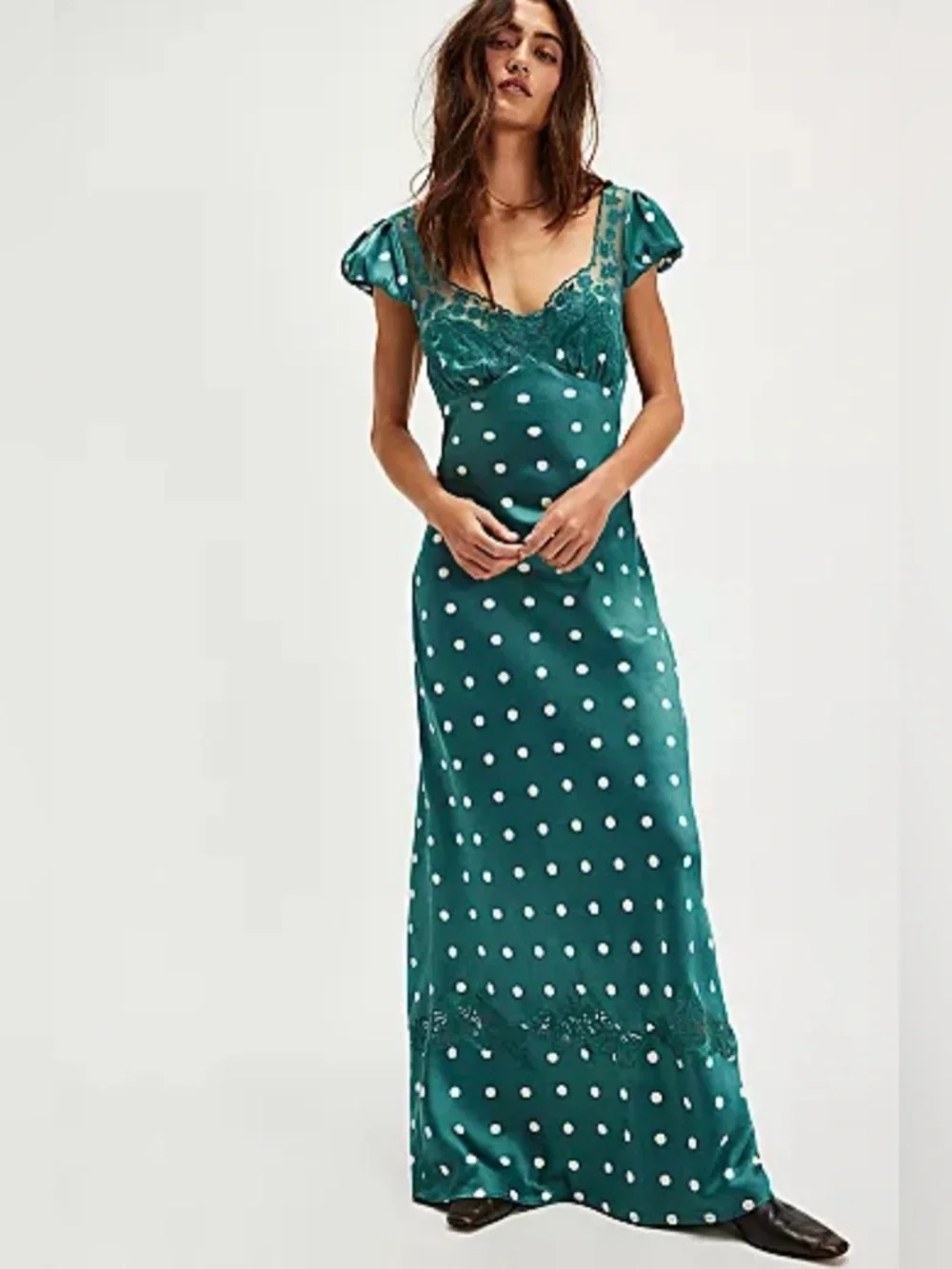 Free People Teal Green Polka Dot Midi Dress